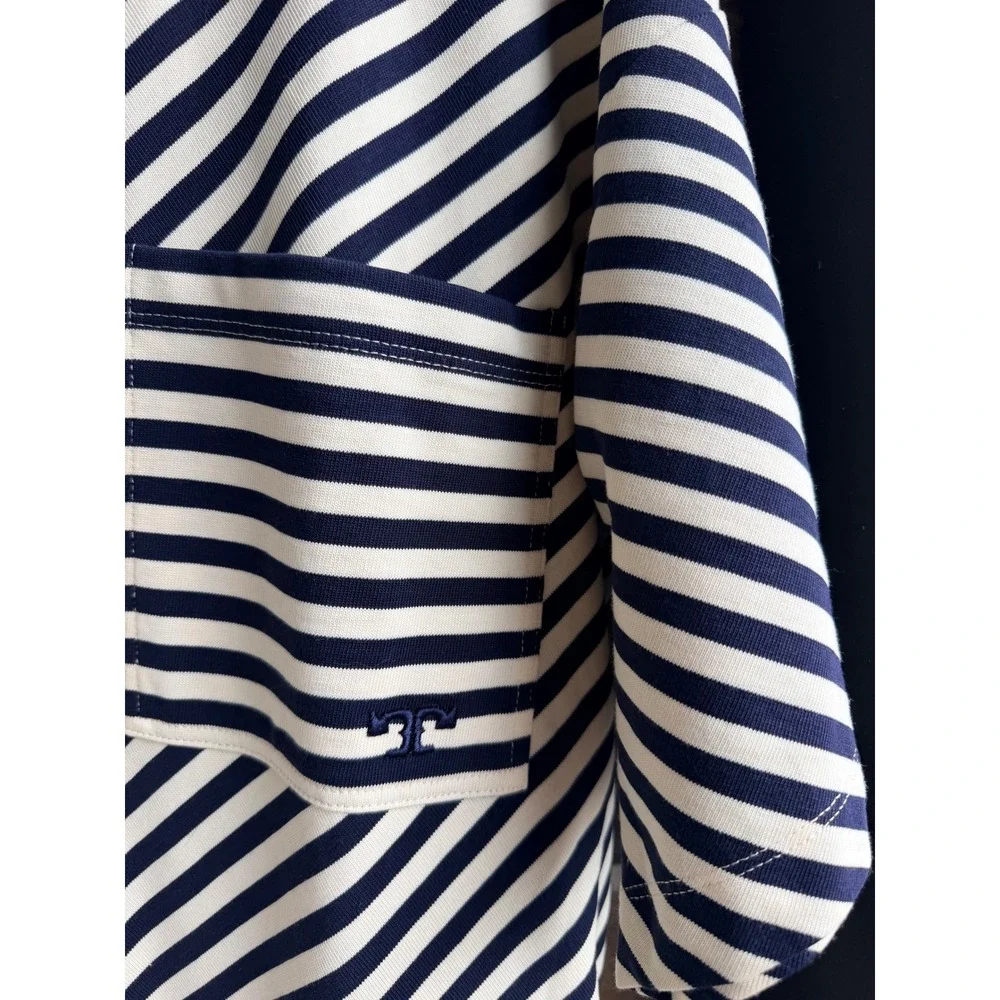 Tory Burch Striped Cotton T-Shirt Dress Short Sleeve Mini Womens L Navy White